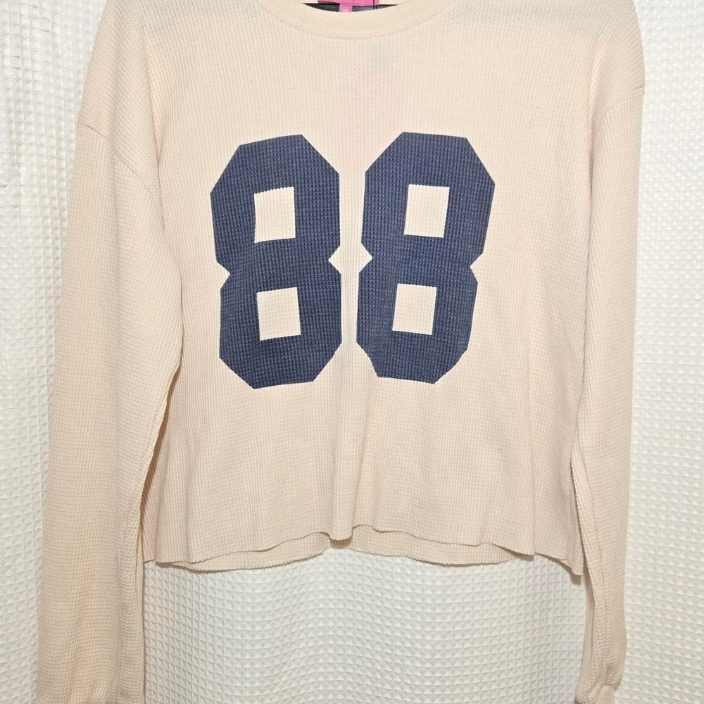 Edikted Cropped Waffle 88 Knit Long Sleeve Jersey TShirt Womens Size XS NWT